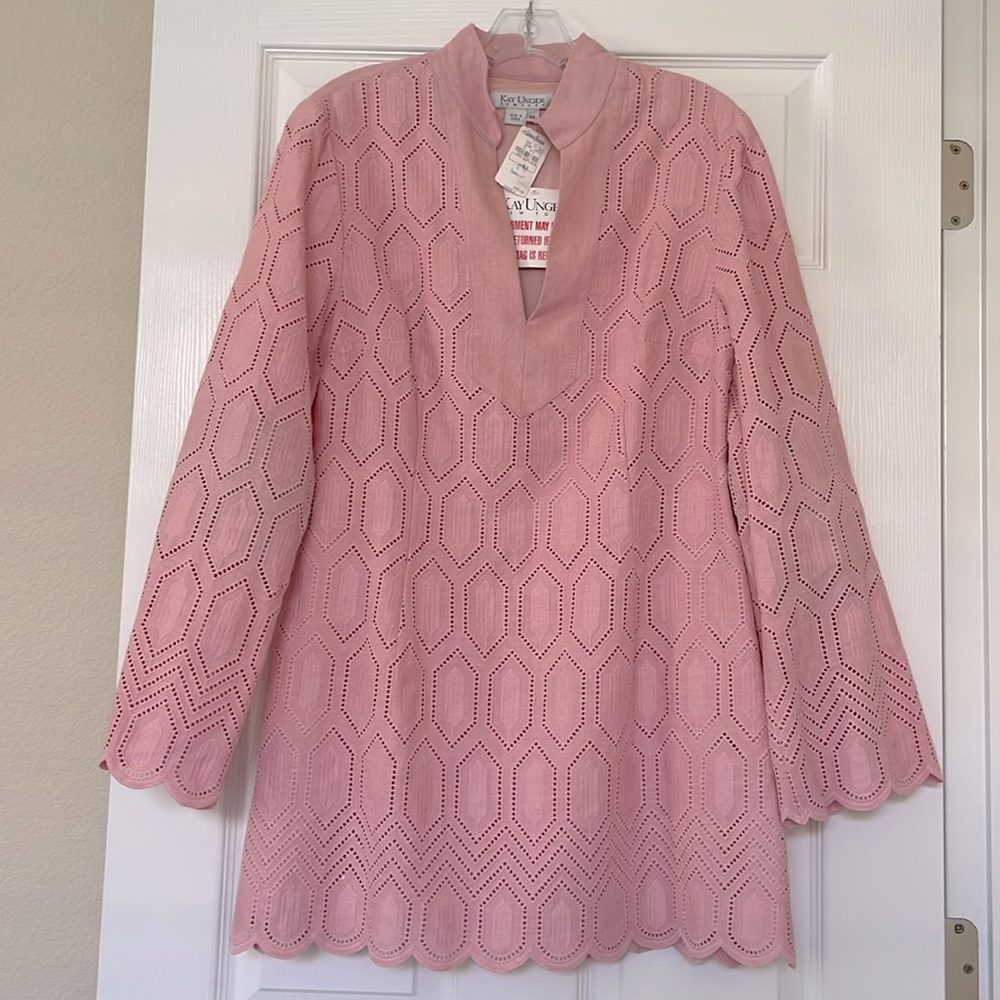 KAY UNGER NEW YORK LONG SLEEVE TUNIC TOP- 100% LINEN
